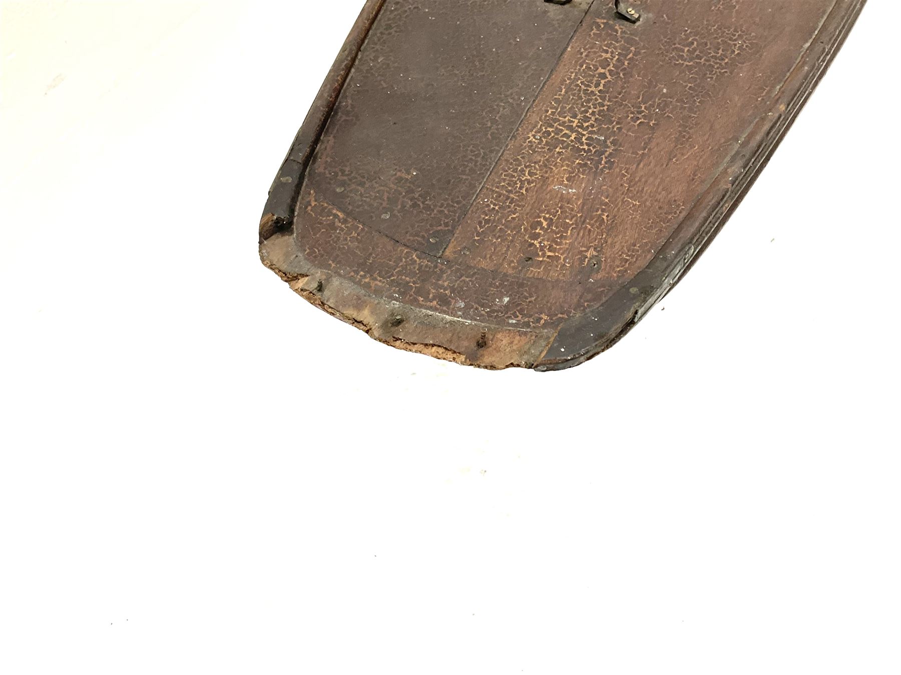 Large Victorian pond yacht, the planked hardwood hull with large lead weighted keel and working rudder, simulated planked deck and single mast with original sails; on later scratch-built wooden stand L117cm H151cm