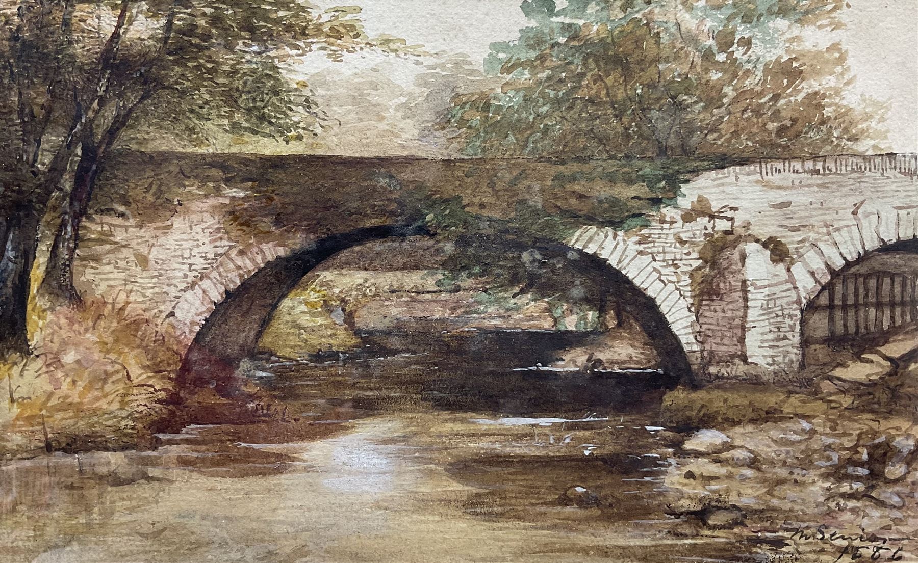 Mark Senior (Staithes Group 1864-1927): Brathay Bridge near Clappersgate Cumbria, watercolour signed and dated 1886, inscribed verso 15cm x 22cm