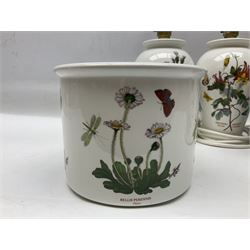 Two Portmeirion Botanic Garden table lamps, together with two Portmeirion Botanic Garden planters