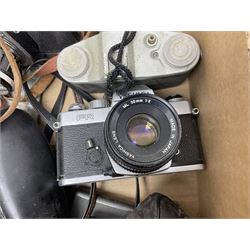 Large collection of cameras to include folding and SLR examples, including Rank Aldis, Agfa, Yashica, etc