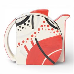 Wedgwood Bizarre by Clarice Cliff, Carpet three piece teaset, hand painted based upon an original, limited edition 213/250, with certificate and box