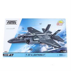 Four Cobi Bricks 1:48 scale Armed Forces sets, comprising no. 5856 A-10 Thunderbolt II Warthog, no. 5849 Eurofighter F2000 Typhoon, no. 5898 F-4F Phantom II and no.5832 F-35 A Lightning II, all in sealed boxes