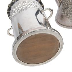 Silver plated twin handled bottle holder bottle, together with another bottle coaster and other plated items