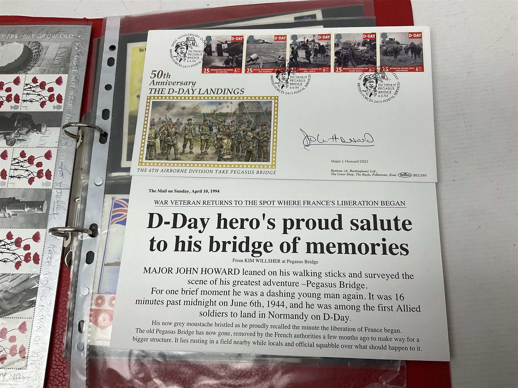 Mint block of twenty Royal Mail Remembrance Day 1st Class stamps with various signatures around the margin; and thirteen First Day Covers of military/maritime interest