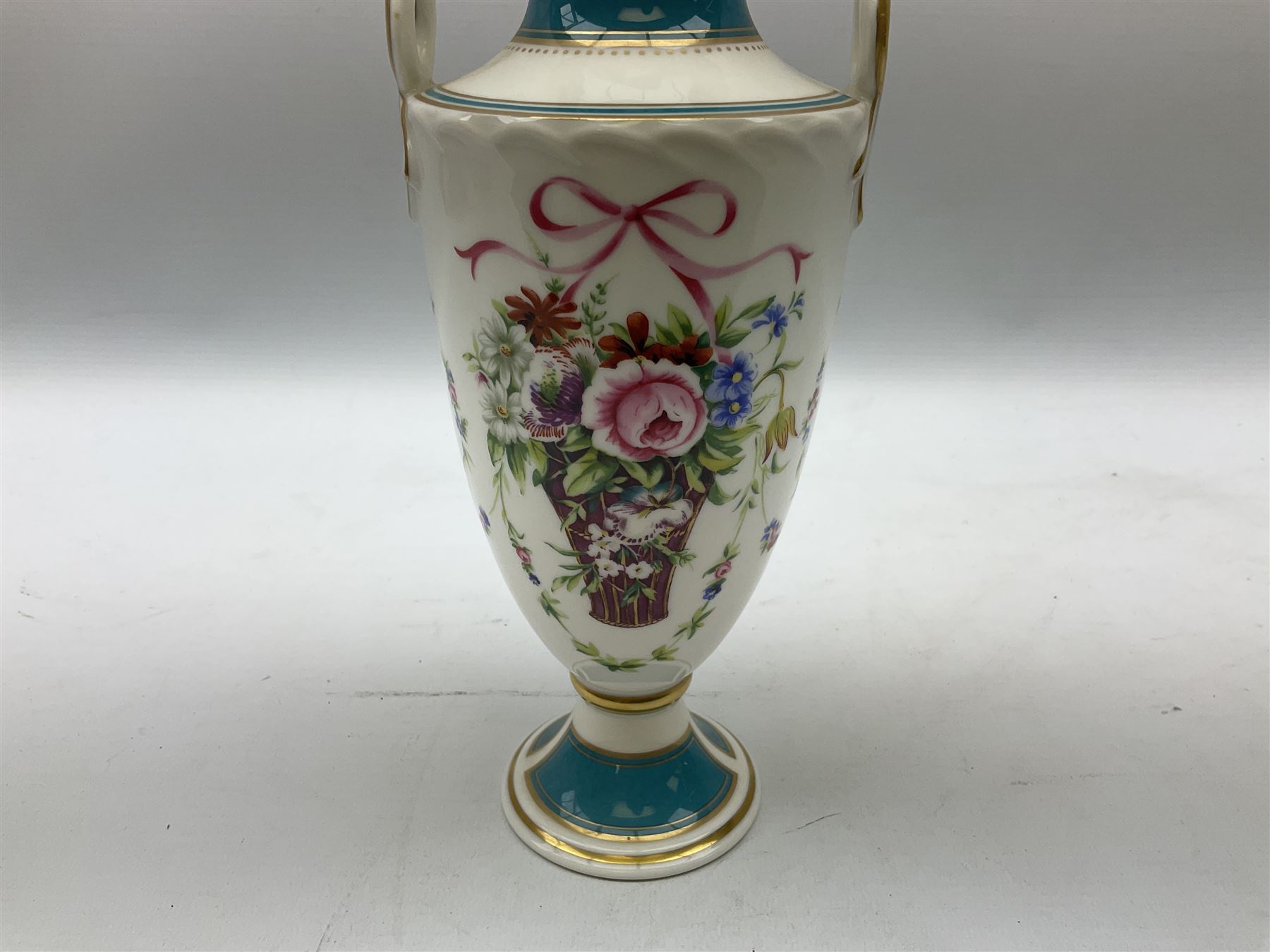 Minton Rose Basket bicentenary vase, with printed mark beneath H22.5cm