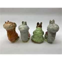 Seven Beswick Beatrix Potter figures, comprising, The old woman who lived in a shoe, Anna Maria, Samuel Whiskers, Johnny Town-Mouse, Timmy Tiptoes, Goody Tiptoes and Squirrel Nutkin, all with printed mark beneath 