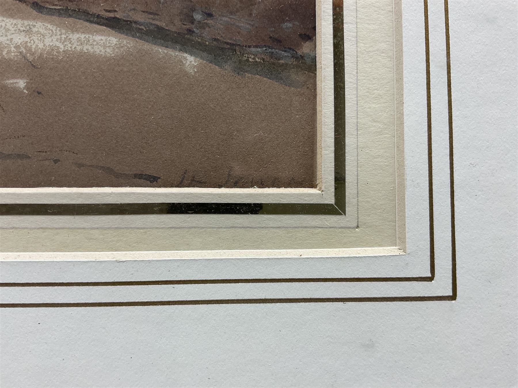 Eugène Isabey (French 1803-1886): Pathway at Dusk, watercolour and ink heightened with white signed indistinctly titled and dated '55, 19cm x 26cm 