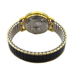 Bulova Accutron gold-plated and stainless steel gentleman's quartz wristwatch, No. 1-514910 M7, hands adjusted from the back, on expanding strap