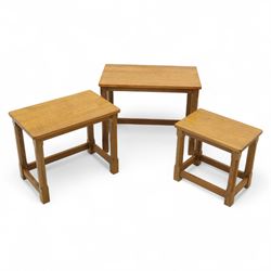 David 'Oakleafman' Langstaff - oak nest of three tables, each with a rectangular adzed top...