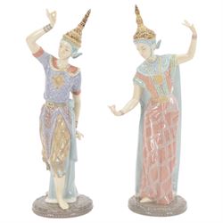Lladro pair of male and female Siamese Dancers, Nos. 5592 and 5593, H33cm