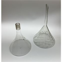 Collection of 19th century and later pharmaceutical laboratory glass with original box, to include, large filter funnel, conical flask, condenser, dropping funnel etc (6) Provenance: discovered in the storeroom of a long established Hull pharmacist and opticians