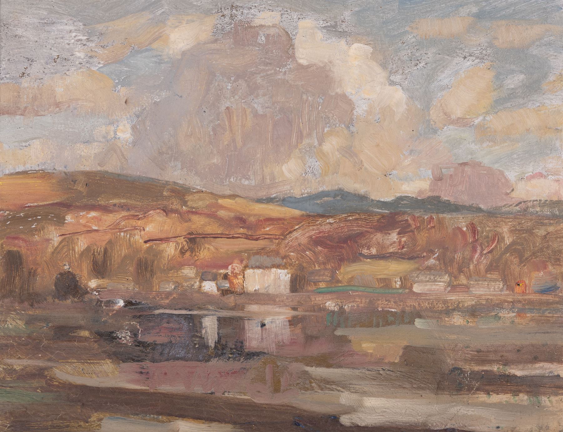 David Russell Anderson RSW (Scottish 1884-1976): 'Loch Long', oil on board, titled and attributed on label verso 25cm x 33cm 