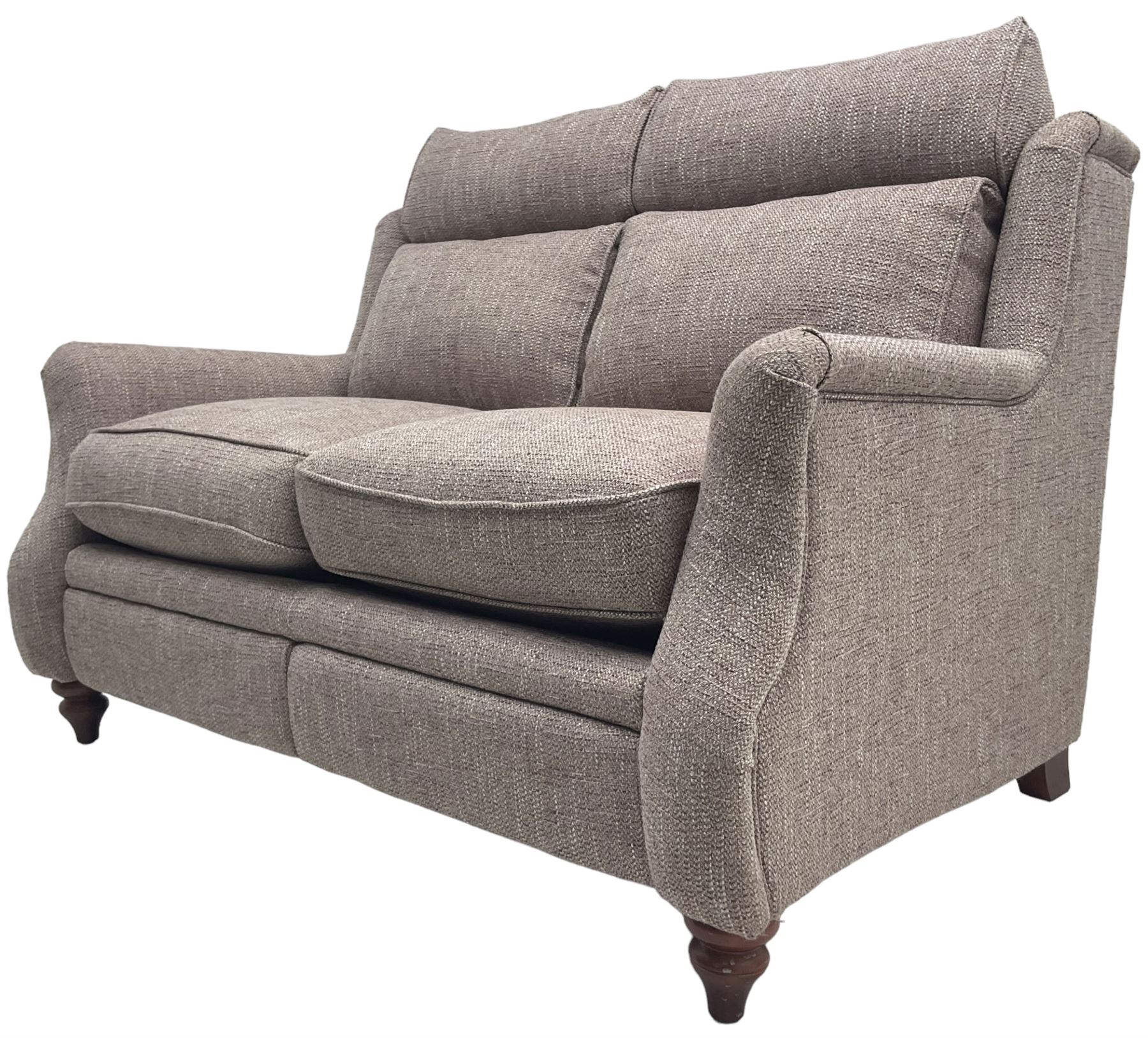 Parker knoll -  'Newbury' two-seat sofa (W148xm, H103cm, D100cm); and matching armchair with electric rising footrest (W85cm); upholstered in lavender fabric 