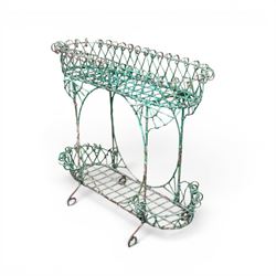 Victorian country house ornate wirework basket conservatory or garden planter, two tier form with oval centre