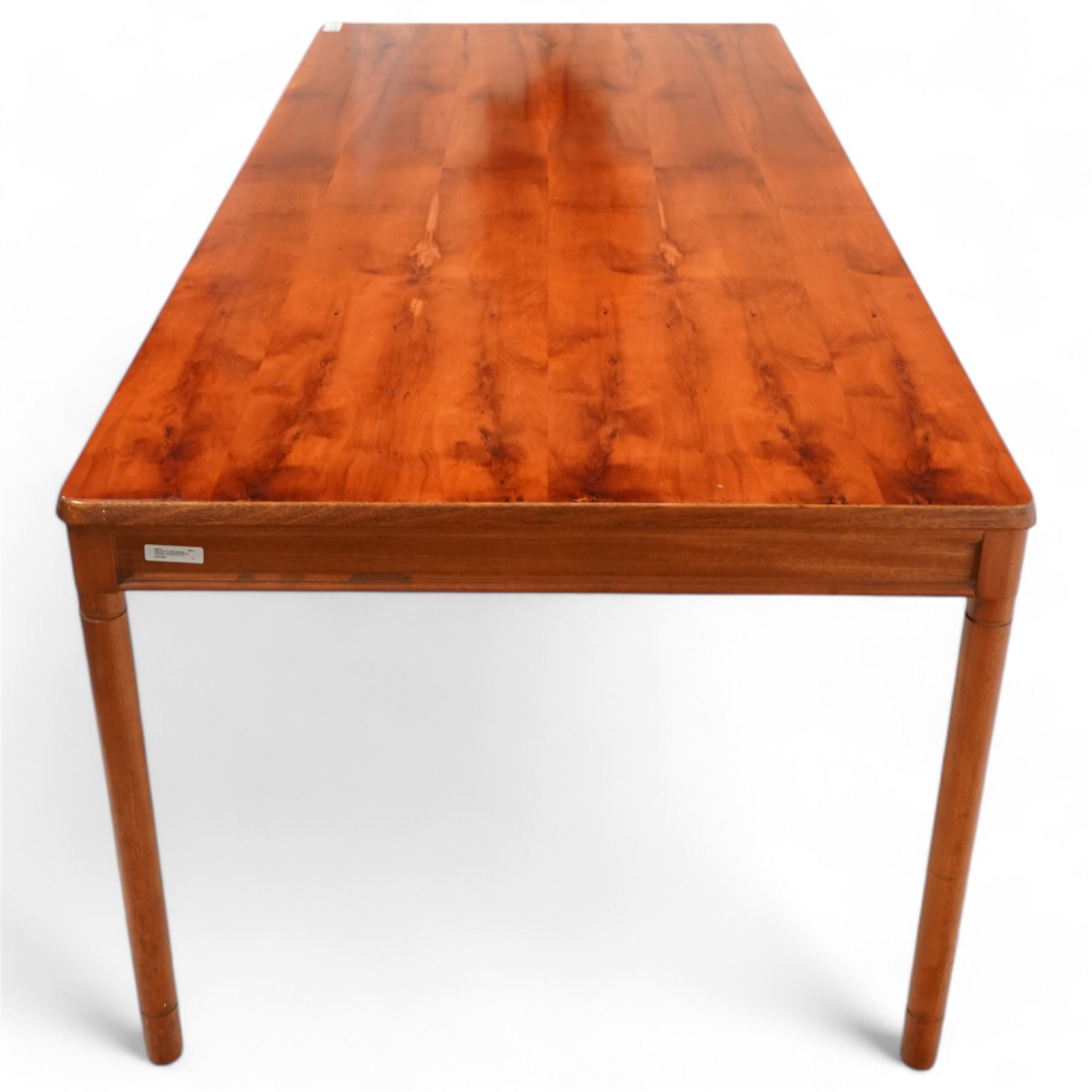 Philip Hussey for White and Newton Portsmouth - mid-20th century yew wood dining table, rectangular top on turned supports