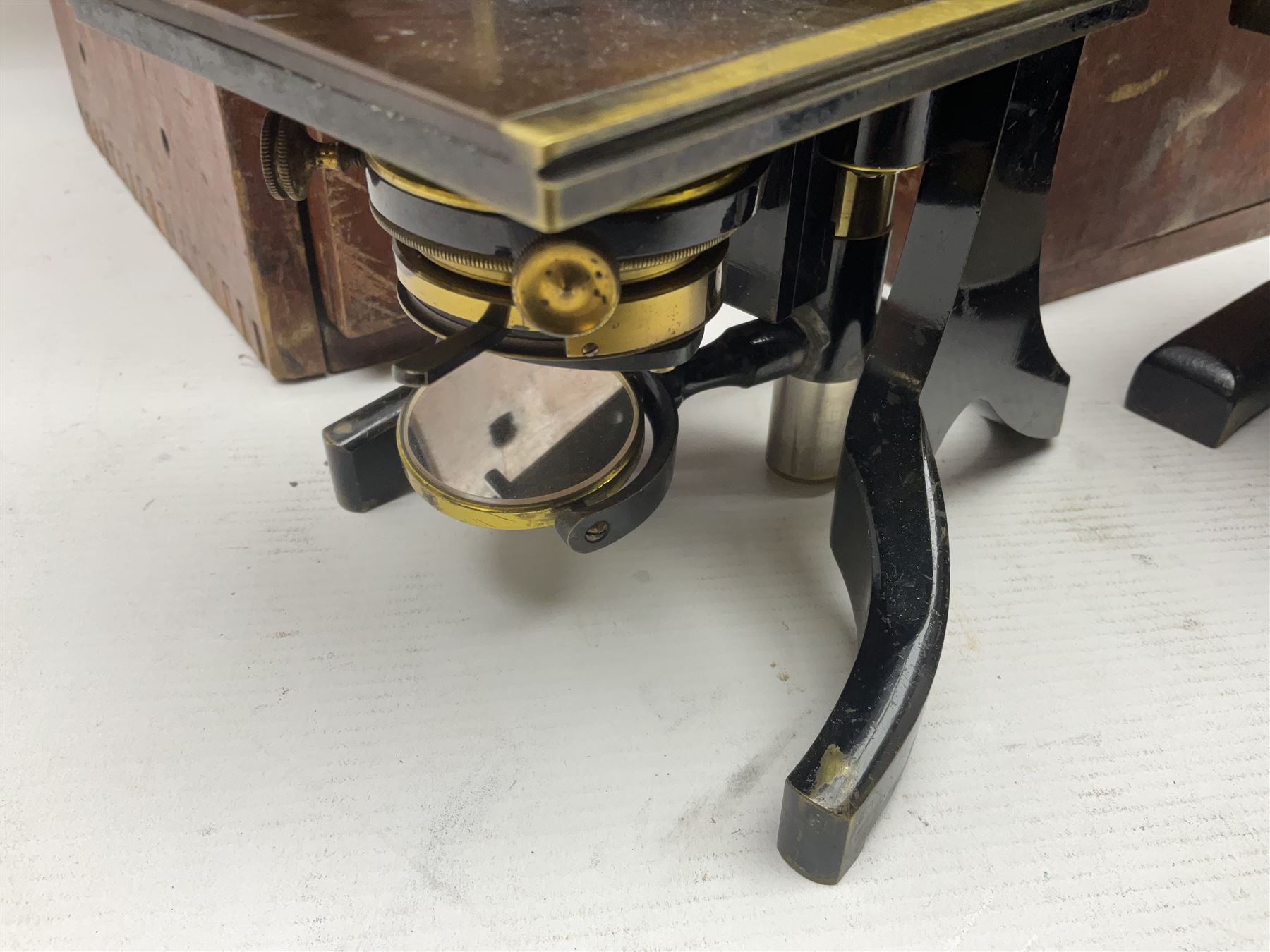 Three boxed microscopes, comprising Hawkslay & Sons Spencer Buffalo microscope no 68177, J Swift & Son microscope and R & J Back microscope no 30241