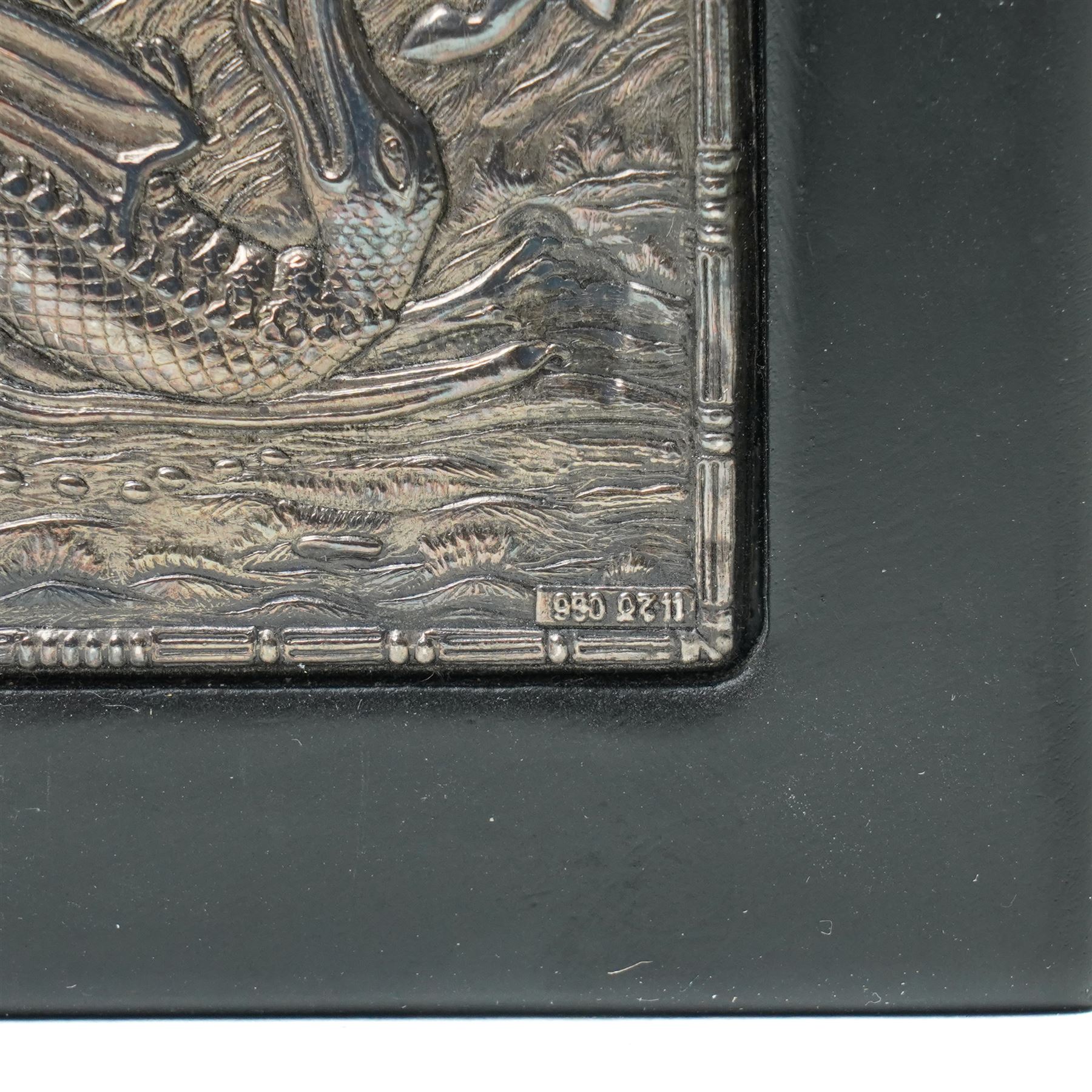 Ciarte - Copy of a silver mounted Byzantine icon of St George, 925 standard 15cm x 10cm, and three smaller silver icons (4)