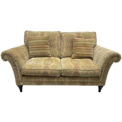 Parker Knoll - 'Burghley' two-seat sofa, upholstered in 'Baslow Medallion' gold floral pattern fabric