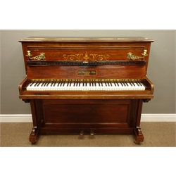  Edwardian inlaid rosewood upright piano by 'John Broadwood & Sons London', iron framed and overstrung, W140cm, H121cm, D62cm  