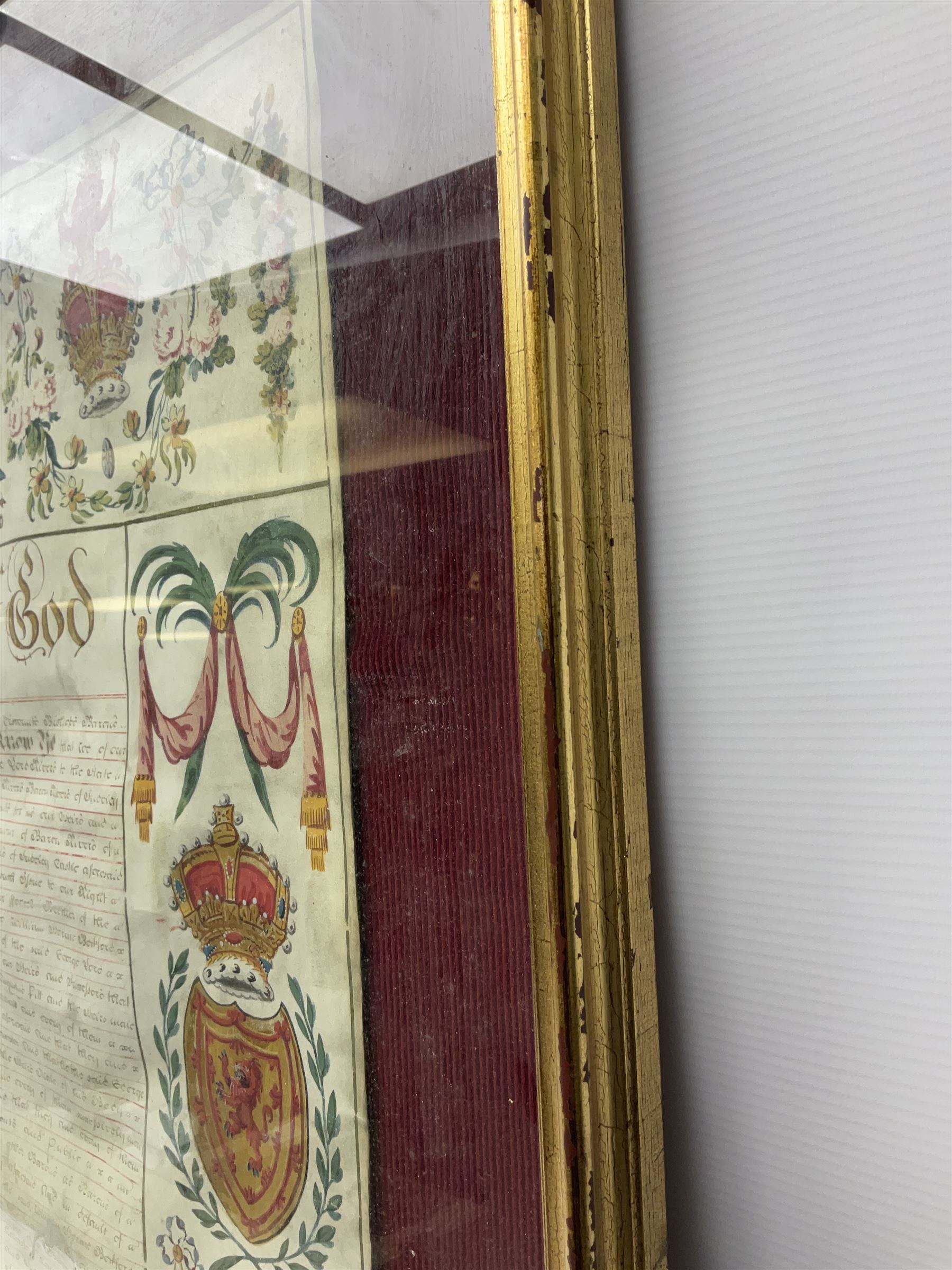 Large 18th century framed and glazed Indenture for King George III to George Rivers, Lord Rivers of Straths Saye, including frame H92.5cm L107.5cm
