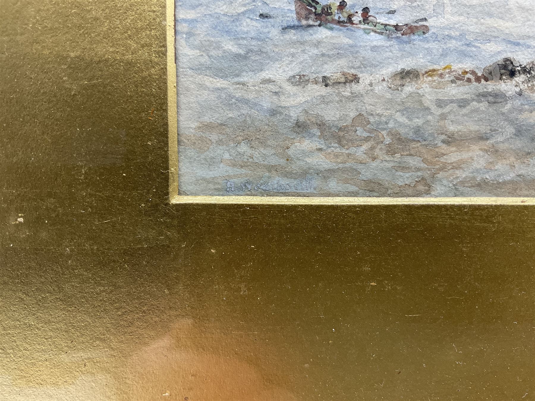 Richard Weatherill (British 1844-1913): Ship and Coble near Saltwick Nab, watercolour signed 15cm x 25cm