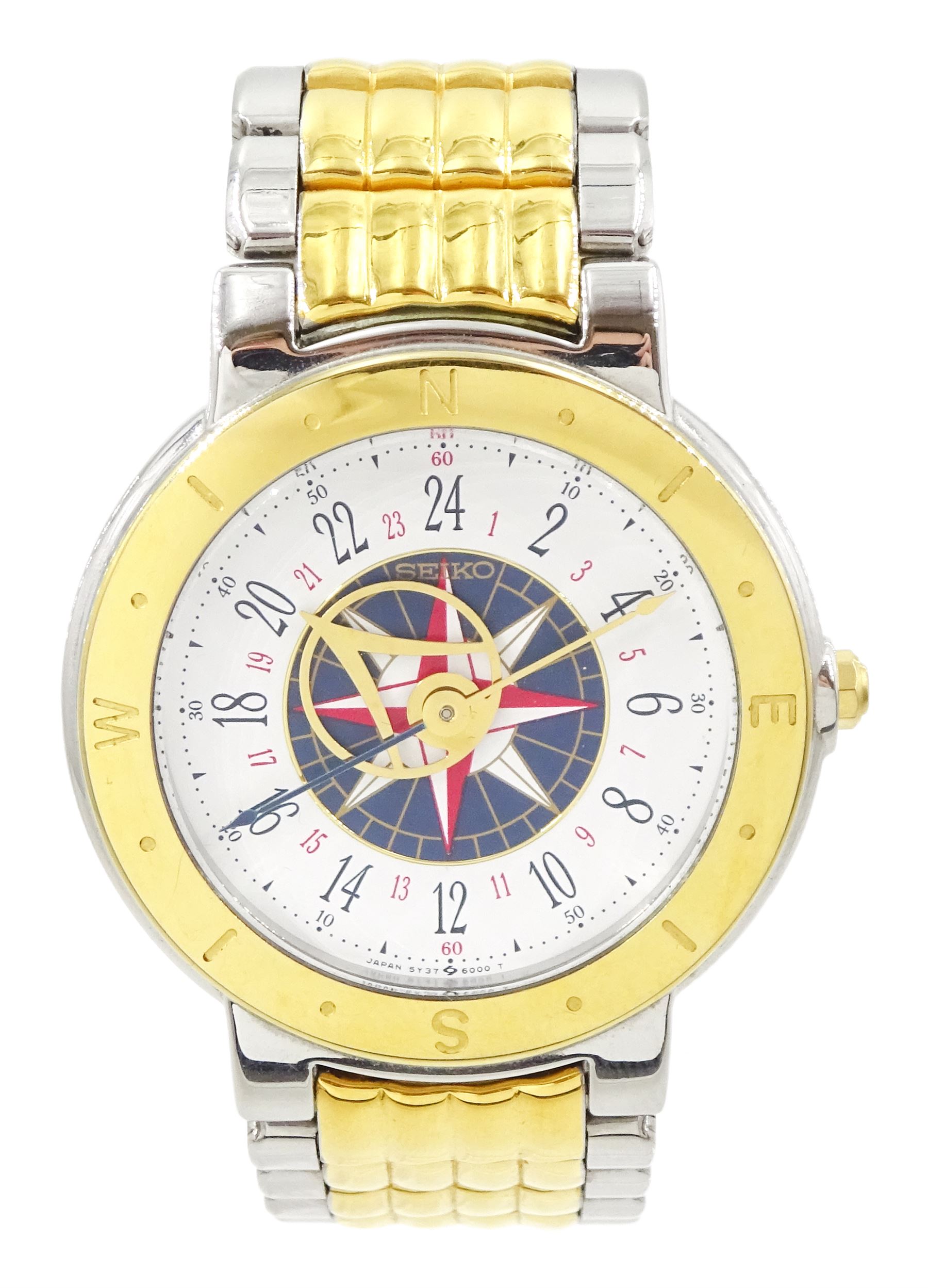 Seiko Levante gentleman's stainless steel and gold-plated quartz wristwatch, Ref. 5Y37-6010, on original strap, with fold-over clasp, boxed with additional link