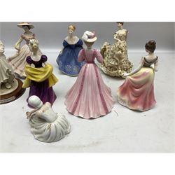 Collection of eight figures comprising Royal Doulton Loretta HN 2337 and Nina HN 2347, Coalport limited edition Emily 740/5000, Danbury Mint Jean, SBL Regal House Collection and three The Leonardo Collection examples