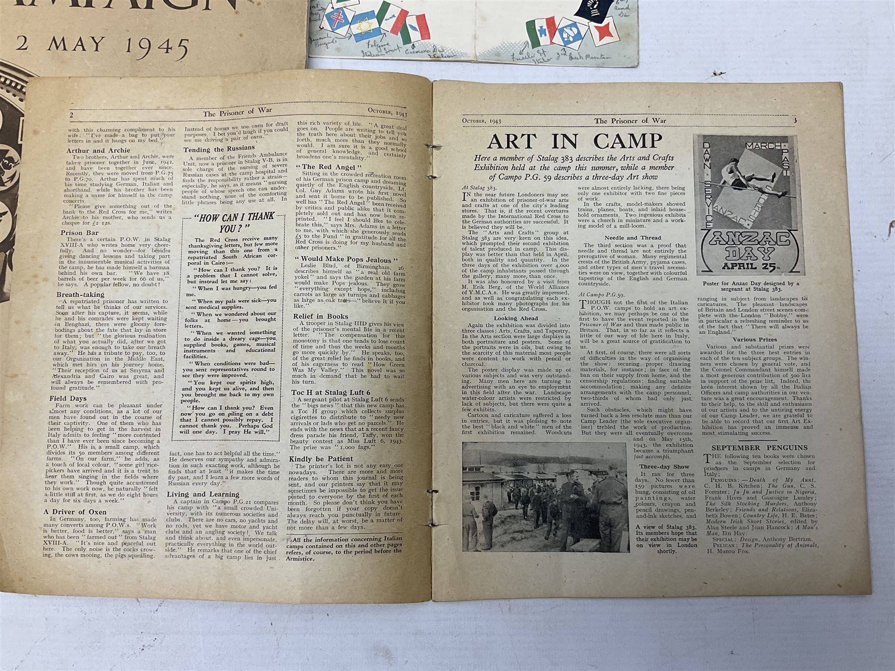 Modern album containing over sixty postcards and photographs including memorial portraits of KIA soldiers, regimental crests, comic, WW1 embroidered silk, uniforms, cap badges, camp and manoeuvre images etc; another personal photograph album of WW2 soldiers relaxing; Royal Armoured Corps booklet 'The Italian Campaign 3rd Sep. 1943 - 2nd May 1945; and other paper ephemera of military interest