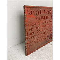 North Eastern Railway cast iron Public Railway sign, H60cm, L91cm