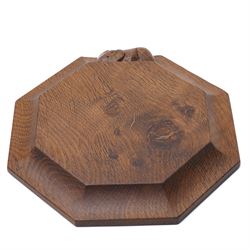 Mouseman - Small oak herb octagonal chopping board with carved mouse signature by the workshop of Robert Thompson, Kilburn W19cm