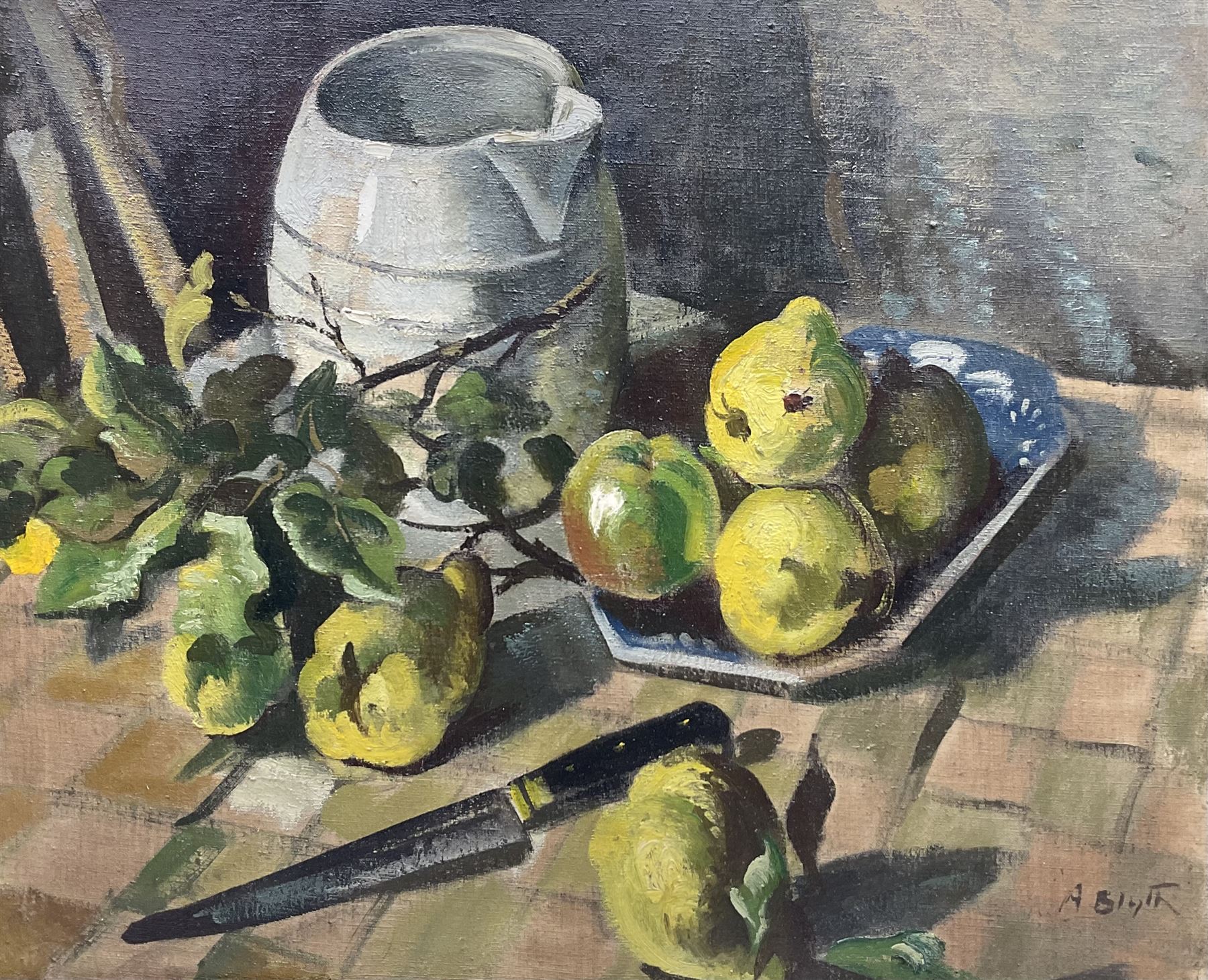 Alan Blyth (British 1889-1953): 'Quinces' Still Life, oil on canvas signed, original title label verso 49cm x 59cm 