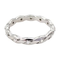 18ct white gold diamond full eternity ring, crossover set with twelve round brilliant cut diamonds, hallmarked