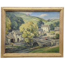 Owen Bowen (Staithes Group 1873-1967): A Yorkshire Hamlet in Swaledale, oil on canvas signed 35cm x 45cm
