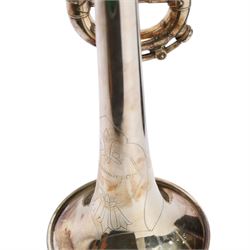 Early/mid 20th century silver plated trumpet by Keith Prowse & Co Ltd London, with Rudy Muck Cushion rim mouth piece, contained within a fitted case