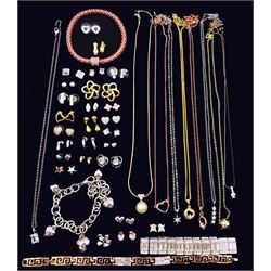 Collection of costume jewellery including nine pendant necklaces, four bracelets and twenty-six pairs of stud earrings (39)