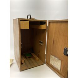 Olympus binocular microscope, numbered '222161', H37cm, in wooden case, untested