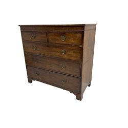 George III mahogany chest, fitted with two short over three long graduating drawers with cock-beaded facias, on bracket feet