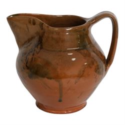 David Garland (b.1941) jug, dark brown glaze with splashes of green and black, signed beneath, H16cm