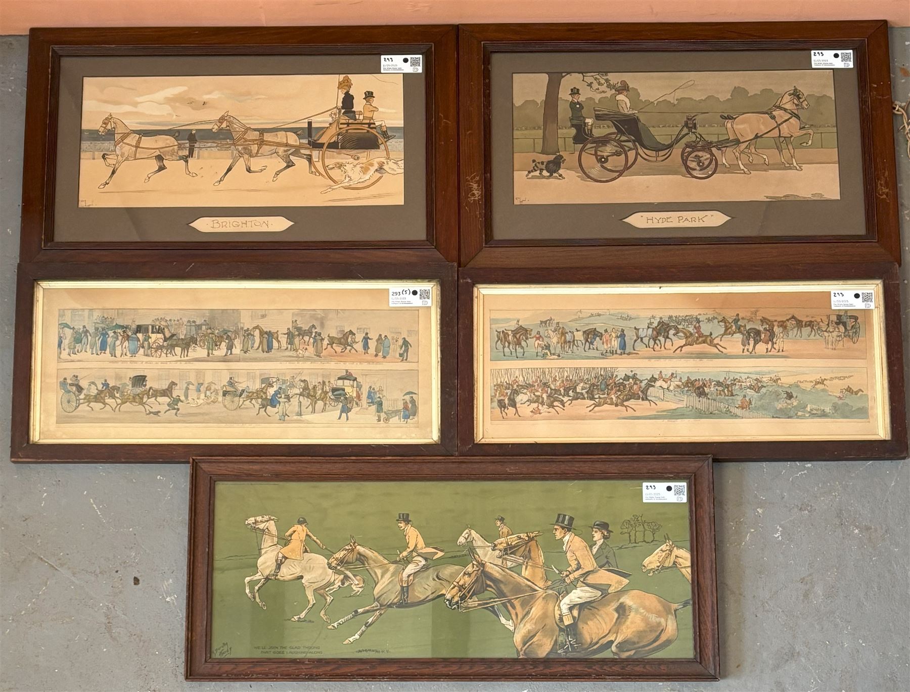 Group of five framed sport and coaching related prints, including two by Cecil Aldin (5) - COLLECTION BY APPOINTMENT FROM: The White House, Thirsk Road, Easingwold, York, YO61 3NF - CALL 01723 507111 TO ARRANGE