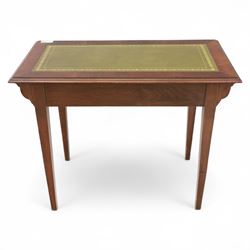 Edwardian writing table, rectangular inset with gilt-tooled leather, single frieze drawer, raised on square-section tapered legs 