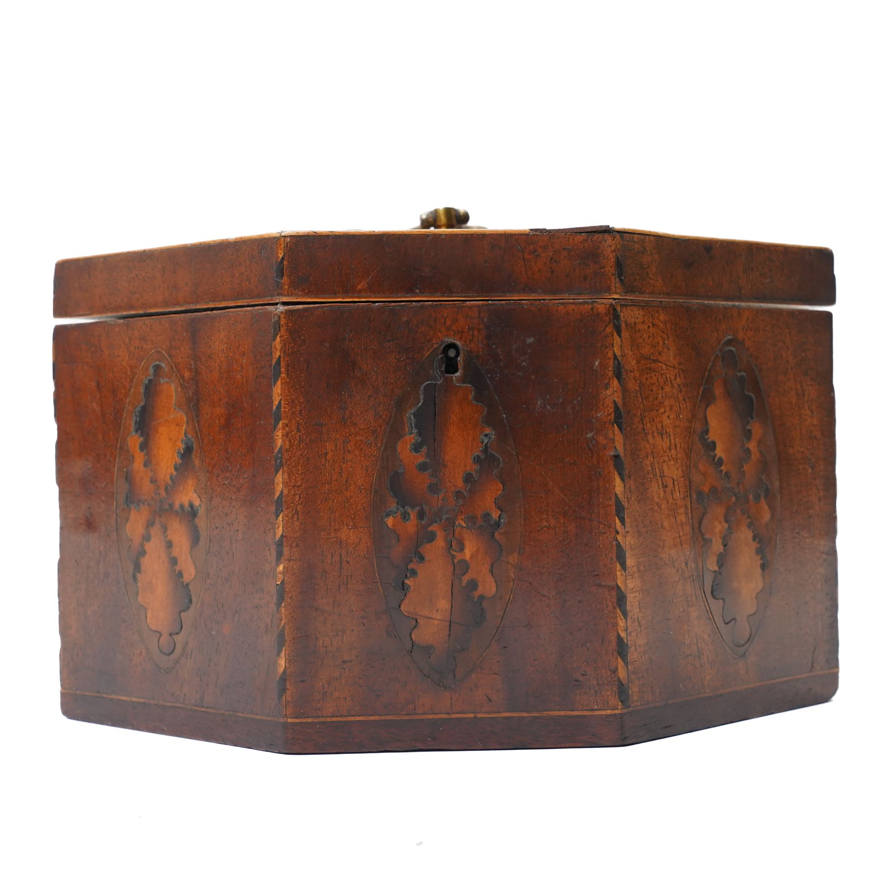 Late 18th Century inlaid mahogany hexagonal tea caddy, W19cm 