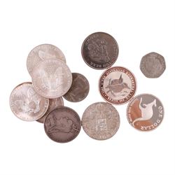 Eight silver coins, comprising two Queen Elizabeth II Australia one ounce fine silver one ...
