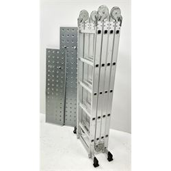 Aluminium folding platform ladders,  with two platforms (extended 548cm)