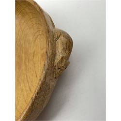 'Mouseman' tooled oak nut bowl carved with mouse signature, by Robert Thompson of Kilburn