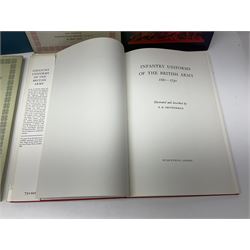 Set of six 1960s books on British Uniforms published by Hugh Evelyn London comprising Cavalry Uniforms of the British Army, Uniforms of the Royal Artillery, Uniforms of the Scottish Regiments, Uniforms of the Yeomanry Regiments and Infantry Uniforms of the British Army Series 1 & 2; all with dustjackets