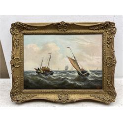 Dutch School (19th/20th Century): Ships Caught in a Storm, oil on canvas indistinctly signed with initials *HP 24cm x 34cm