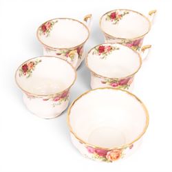 Royal Albert Old Country Roses part tea and dinner service, including teapot, milk jug, open sucrier, six tea cups and saucers, four dinner plates etc 