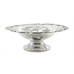Silver Art Deco christening mug, engraved decoration by Stower & Wragg Ltd, Sheffield 1939, silver scalloped design, pedestal bon bon dish by Mappin & Webb, Sheffield 1956 and a silver small dish by William Comyns & Sons Ltd, approx 9.5oz