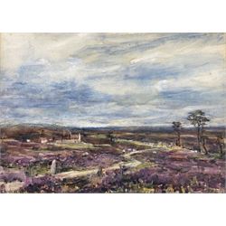 Rowland Henry Hill (Staithes Group 1873-1952): Standing Stone and Cottage on the North Yorkshire Moors, watercolour signed and dated 1931, 26cm x 36cm