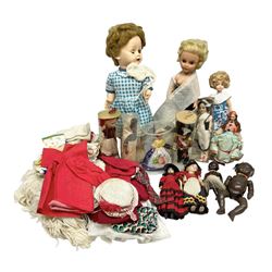 1960s Pedigree hard plastic walking doll H41cm; two fashion dolls; quantity of doll's clothing by Faerie Glen, Pedigree etc; and small collection of National Costume dolls; together with Dinky die-case army truck